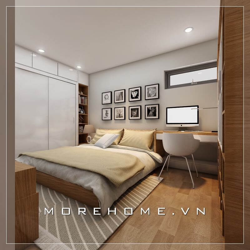 Trang trí nội thất phòng ngủ nhà phố hiện đại và ấn tượng với chiếc giường ngủ gỗ công nghiệp đẹp